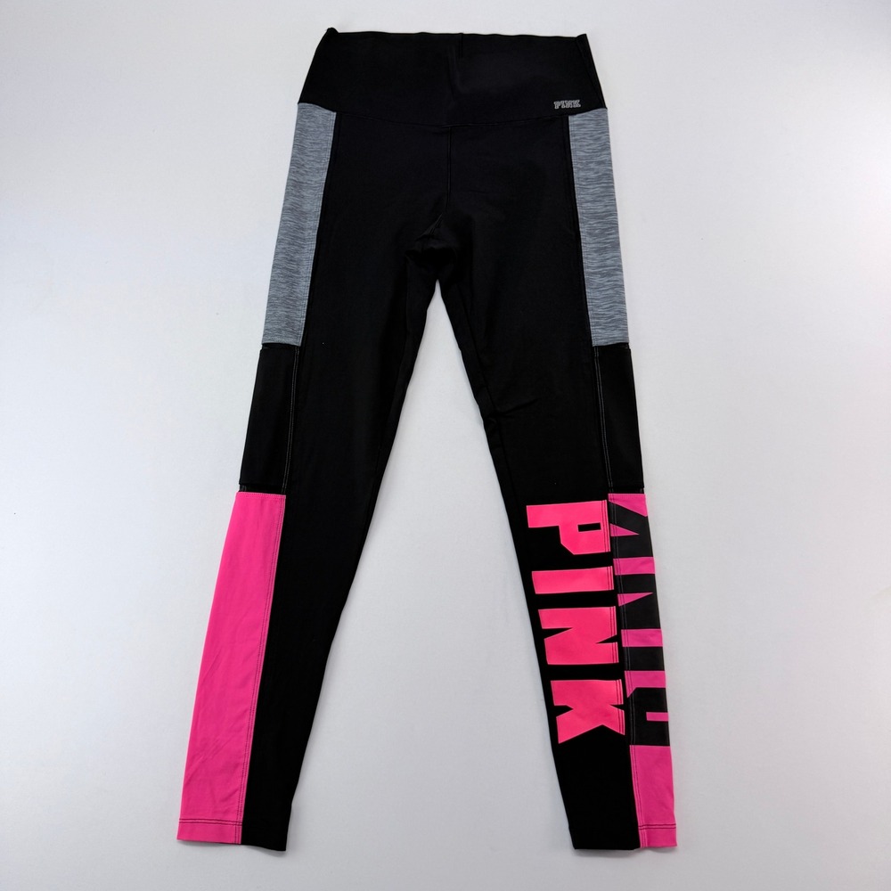 Victoria's Secret PINK Ultimate High Waist Colorblock Leggings Black Pink Grey S